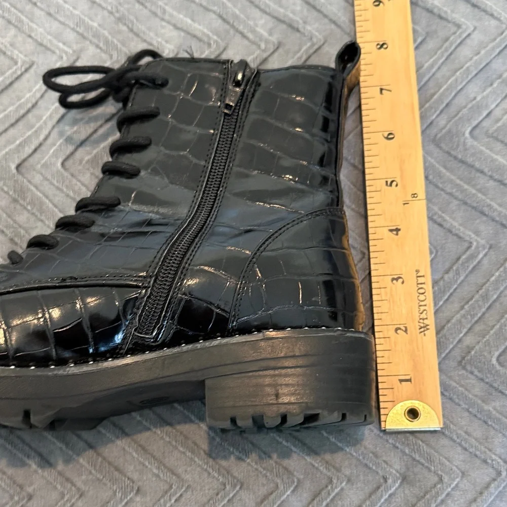 A New Day Black Croc-Embossed Lace-Up Comabt Boots - Picture 14 of 14